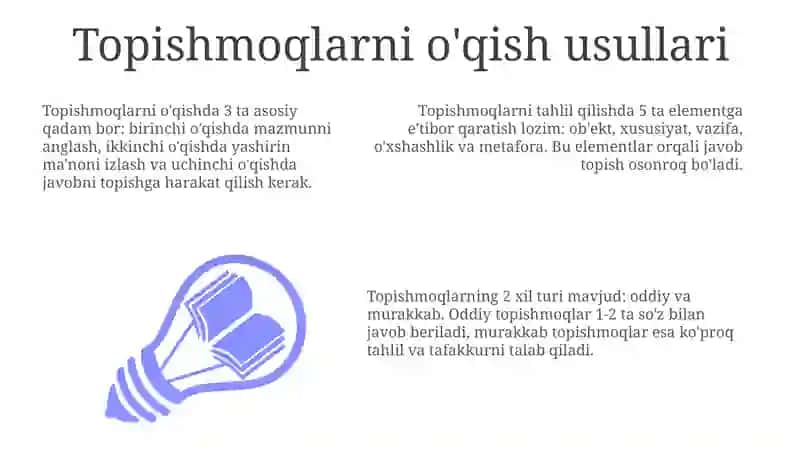 Topishmoqlarni o'qish usullari 3