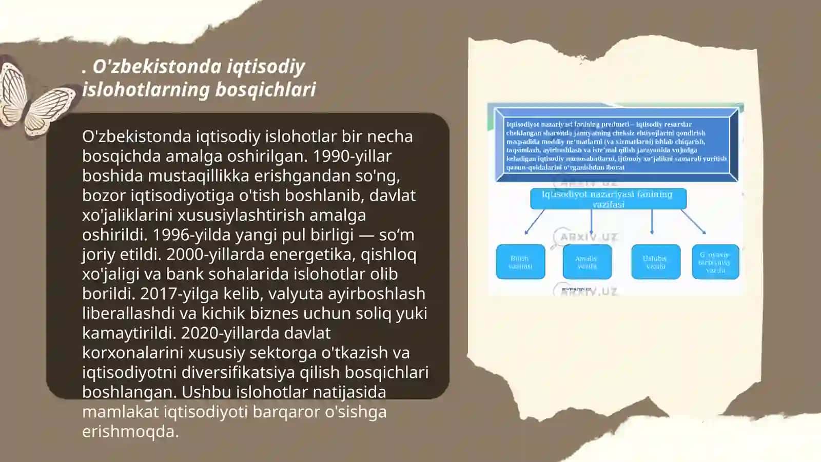Iqtisodiy islohotlar, xususiy mulkchilikning shaklannishi. O'zbekistonda bozor munosabatlarining rivojlanishi 3
