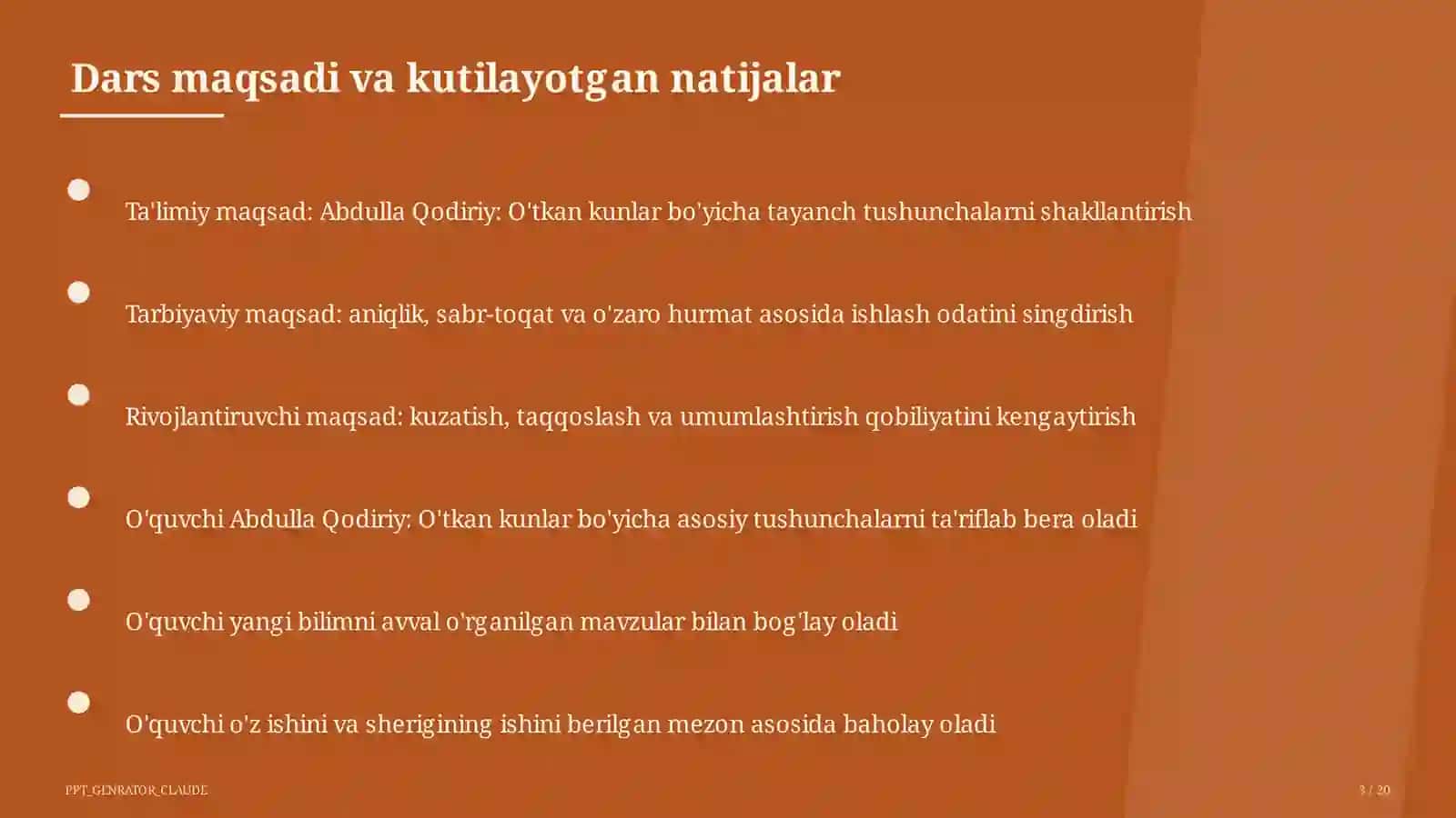 Abdulla Qodiriy: O'tkan kunlar (9-sinf) 3