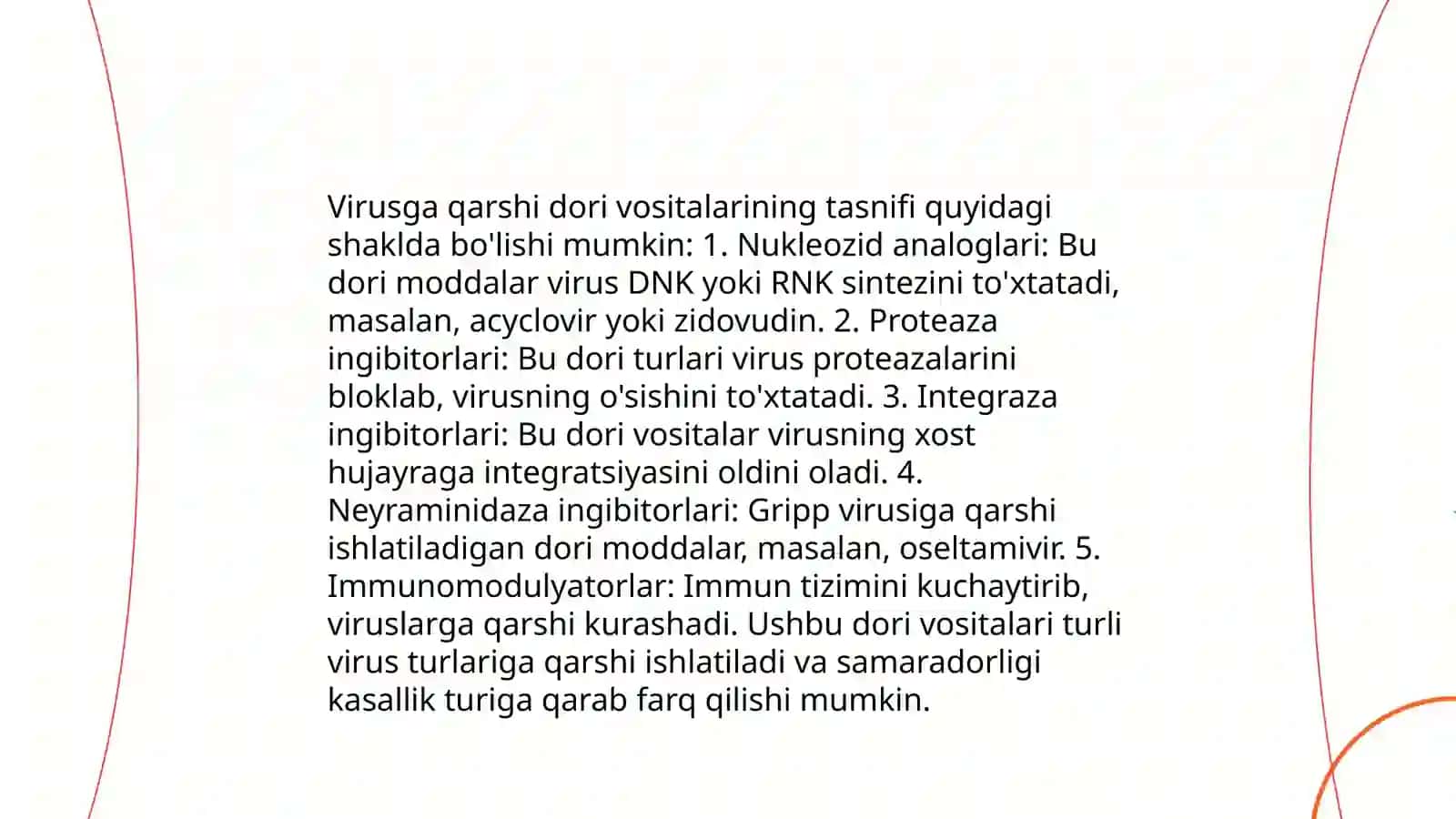 Virusga qarshi, gijja va moxovga qarshi dori vositalar farmakologiyasi 3