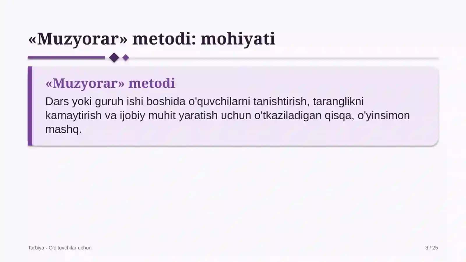tarbiya darslarida muzyorar metodidan foydalanish 3396 3