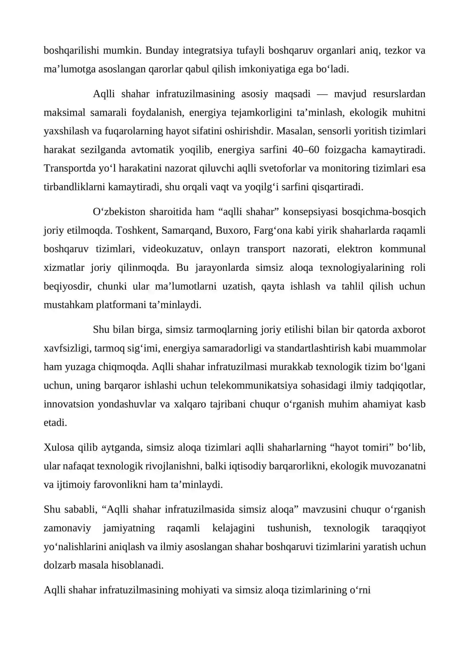 Aqlli shahar (Smart City) infratuzilmasida simsiz aloqa 3