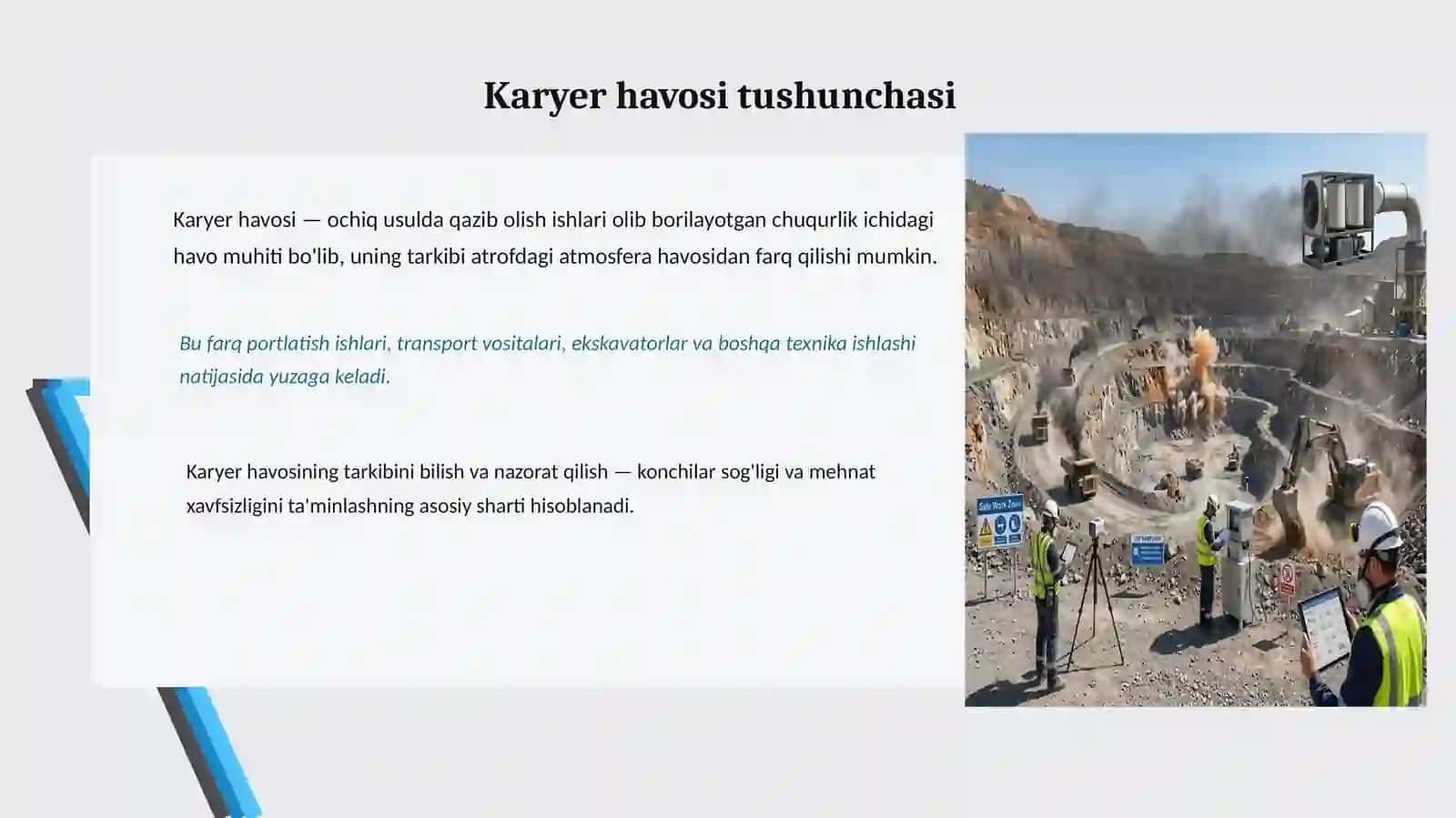 Karyer havosining tarkibi va undagi zararli gazlarning ruxsat etilgan konsentratsiyasi (REK) 3