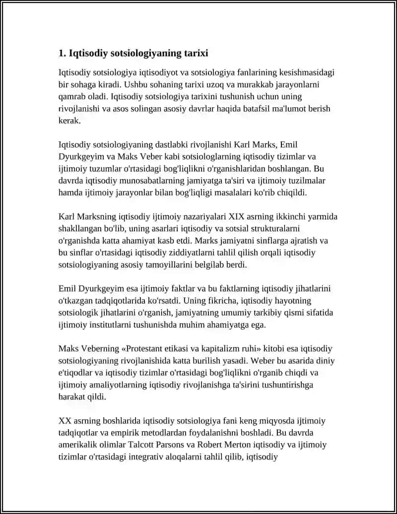 REFERAT Mavzu: IQTISODIY SOTSIOLOGIYA FANINING RIVOJLANISHI 3