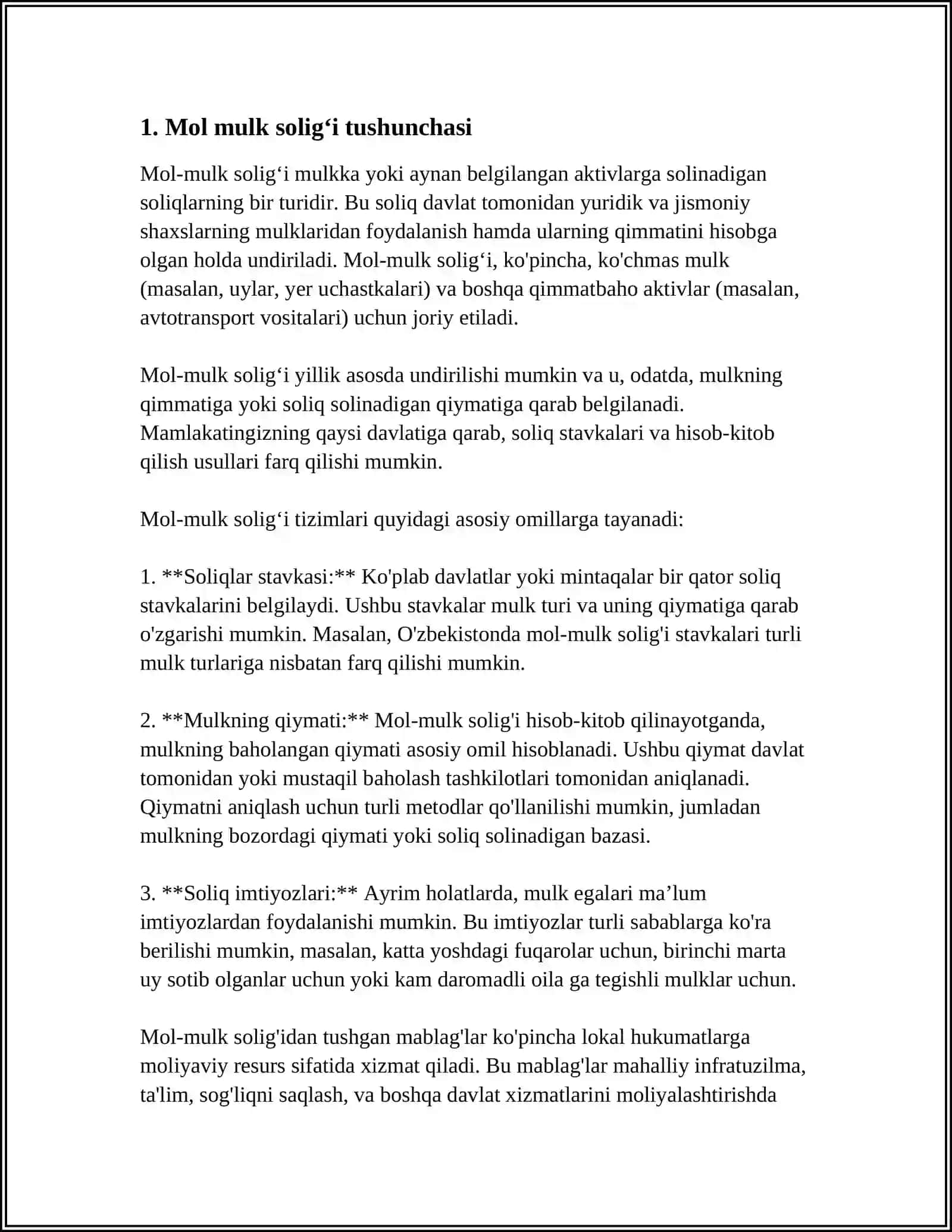 MOL MULK SOLIGʻI BOʻYICHA SOLIQ TUSHUMLARINI PRAGNOZLASHTIRISH METADOLOGIYASI 3