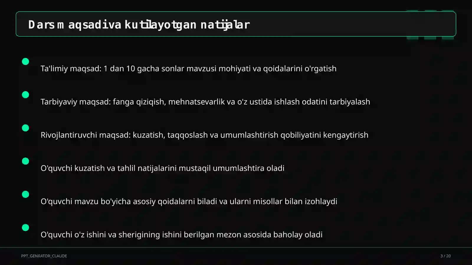 Boshlang'ich sinf: Matematika (1–4) — metodik birlashma uchun 3