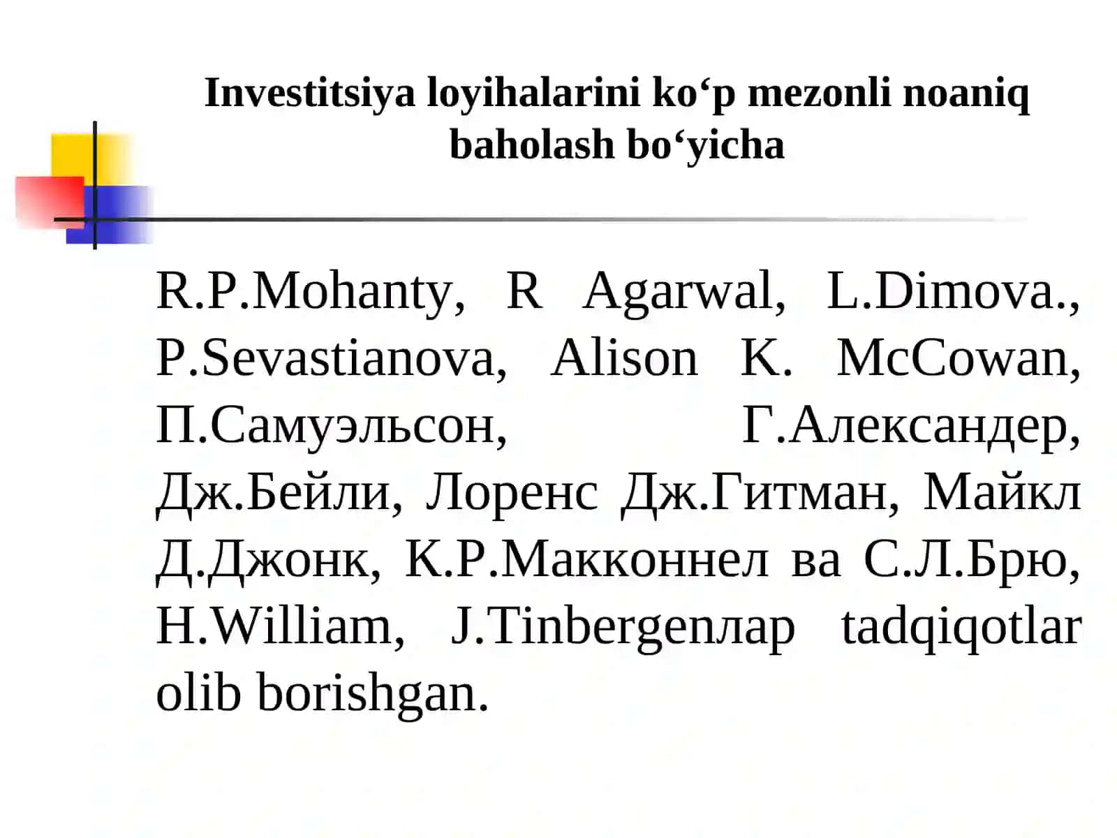 INVESTITSIYA LOYIHALARINI MOLIYAVIY-IQTISODIY BAHOLASHNING ASOSIY USULLARI 3
