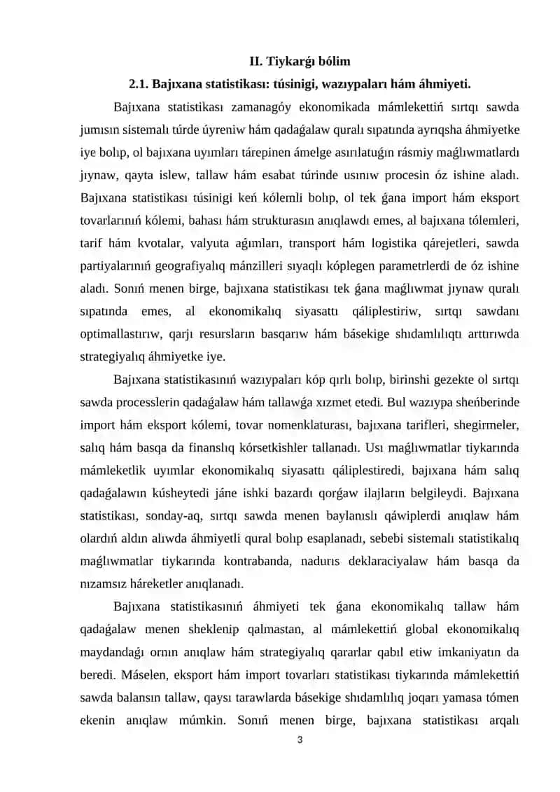 Bajıxana statistikası hám onıń mámleket (region) sırtqı sawdasınıń statistikalıq tekseriwi. 3