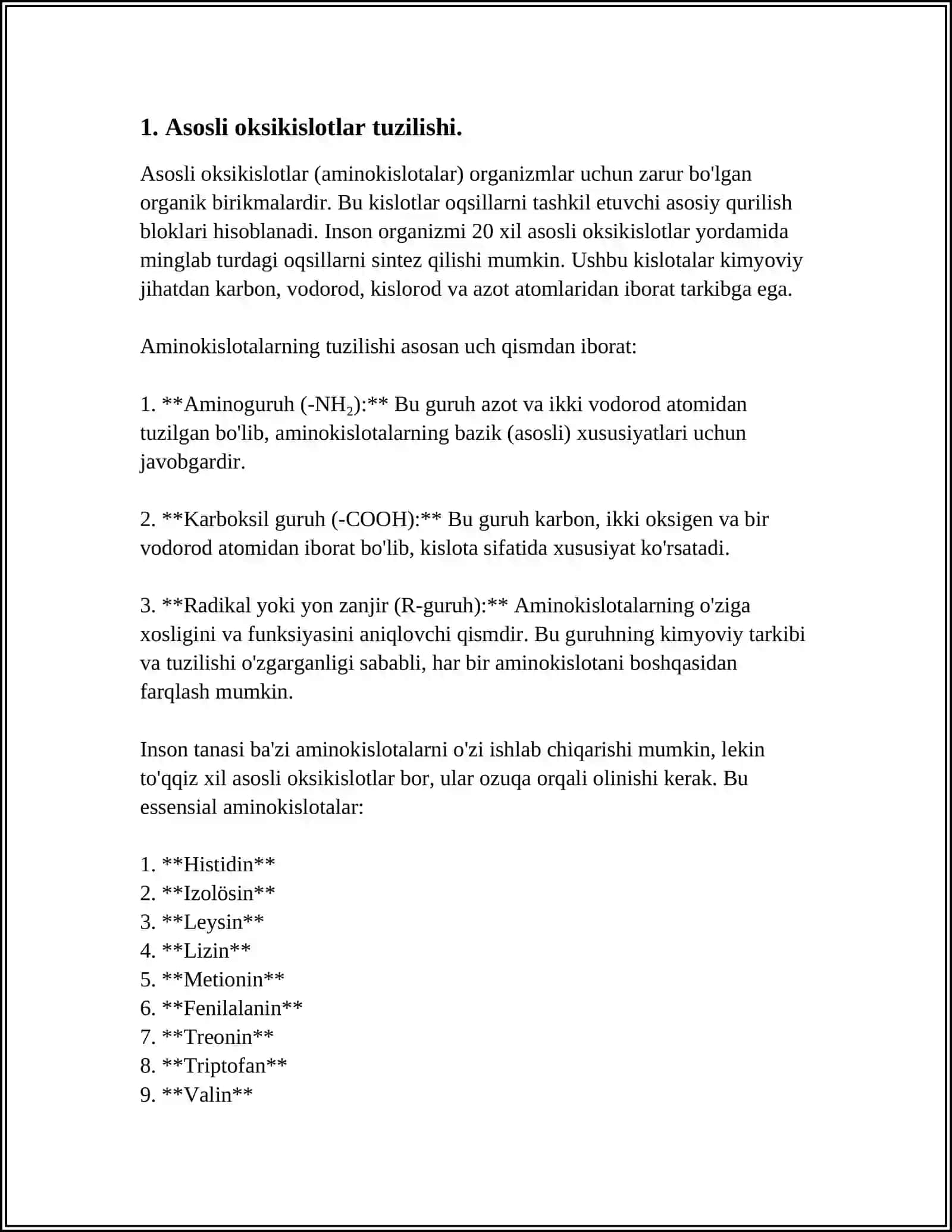UCH ASOSLI OKSIKISLOTALAR NOMLANISHI VA GOMOLOGIK QATORI.GETEROSIKLIK BIRIKMALARNING 3