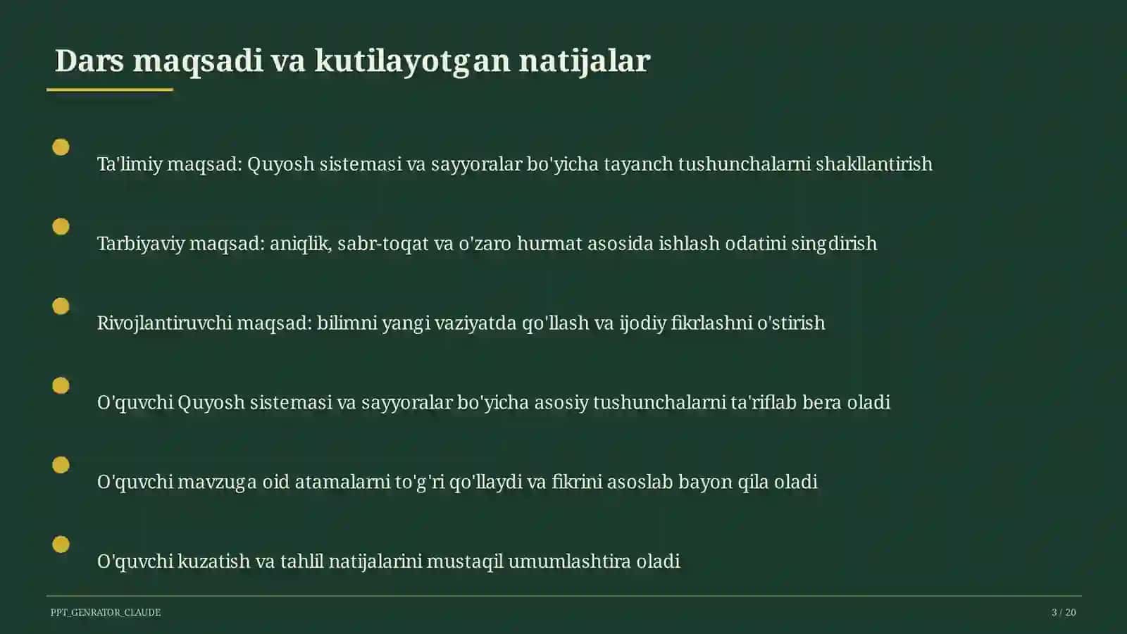Quyosh sistemasi va sayyoralar (4-sinf) 3