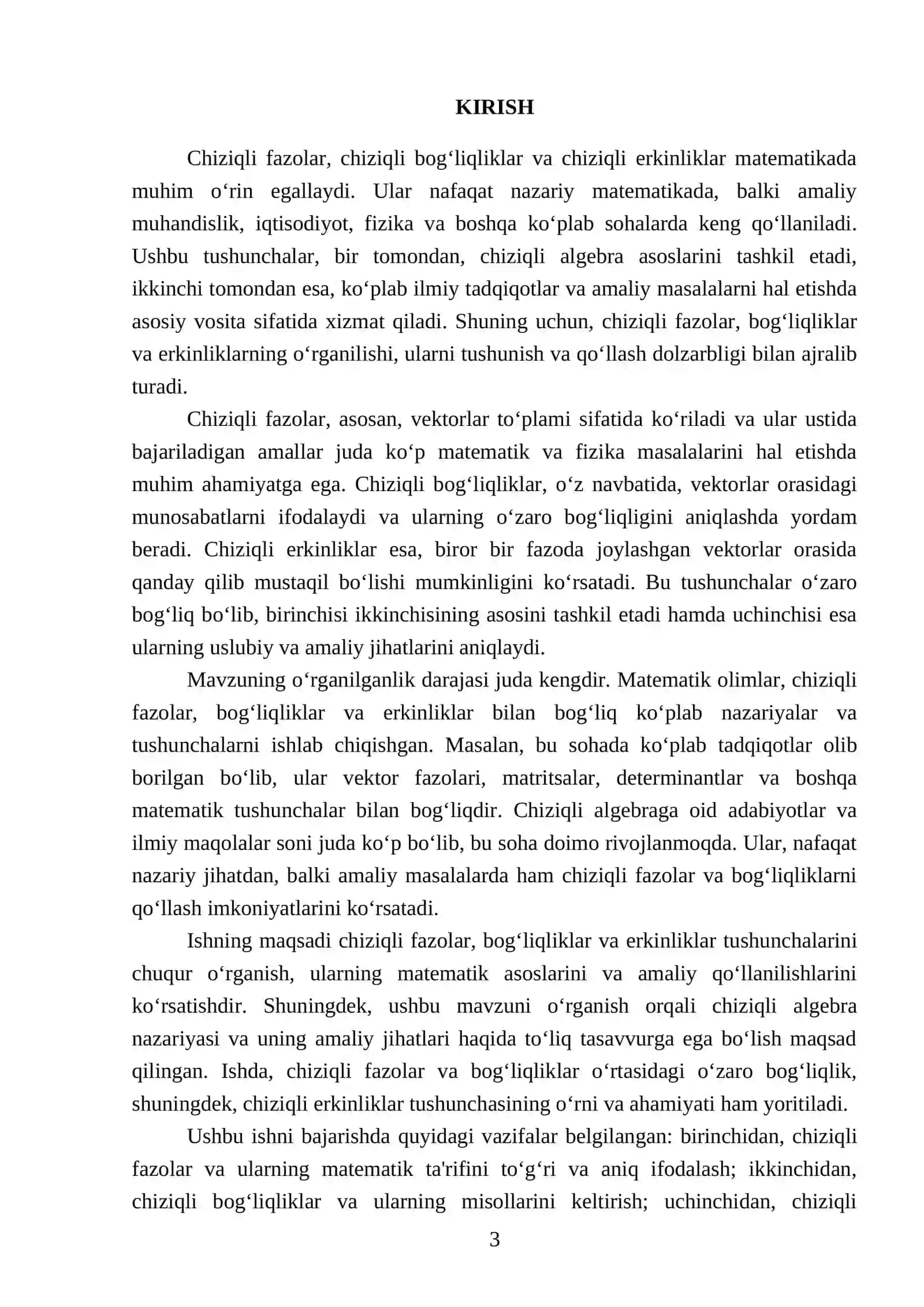 Chiziqli fazolar chiziqli bogʻliqliklar va chiziqli erkinliklar 3