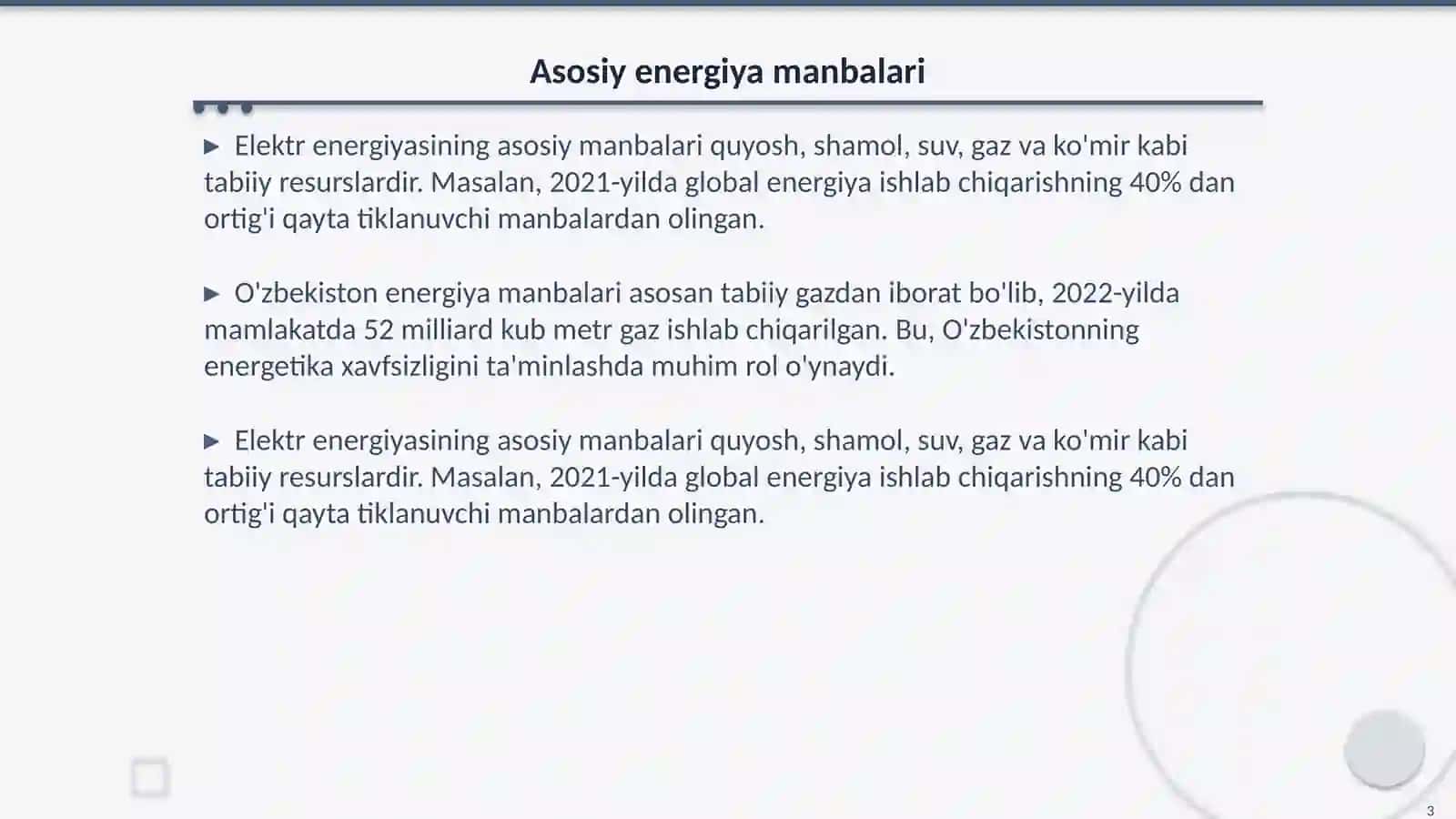 Elektr energiyasini ishlab chiqarish va tarqatish 3