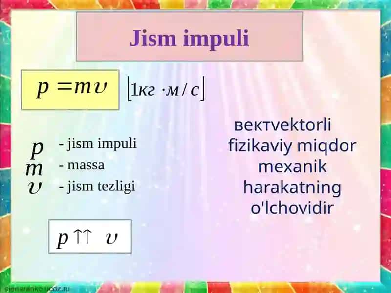 Jism impulsi. Impulsning saqlanish qonuni. 3
