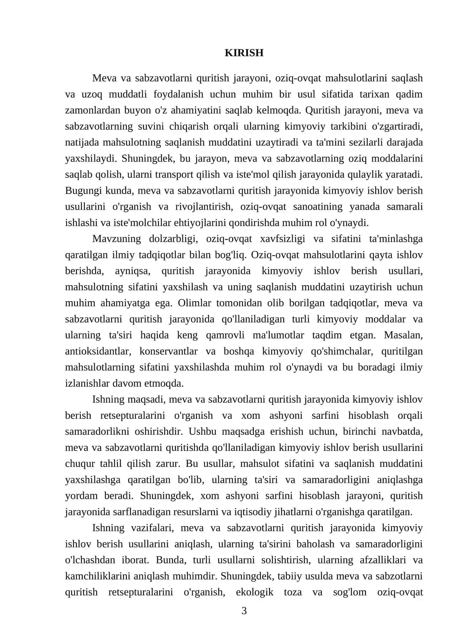 Meva va sabzavotlarni quritish jarayonida kimyoviy ishlov berish retsepturalarini òrganish va xom ashyoni sarfini hisoblash 3