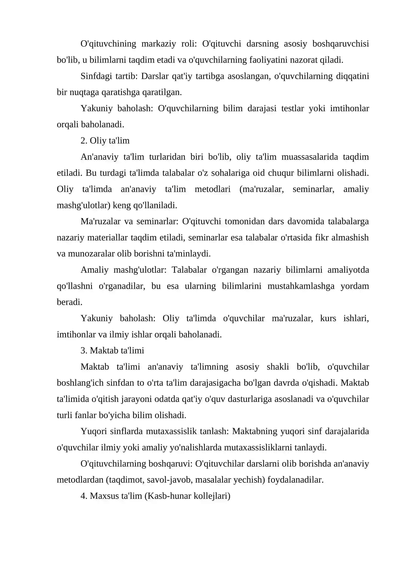 Talim jarayonini tashkil etishga ananaviy va noanʼanaviy taʼlim turlari va ularning oziga xos xususiyatlari 3