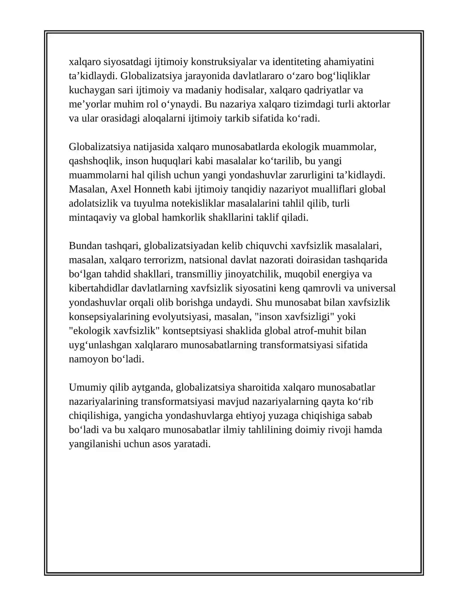 GLOBALIZATSIYA SHAROITIDA XALQARO MUNOSABATLAR KONSEPSIYALARINING TRANSFORMATSIYASI 3