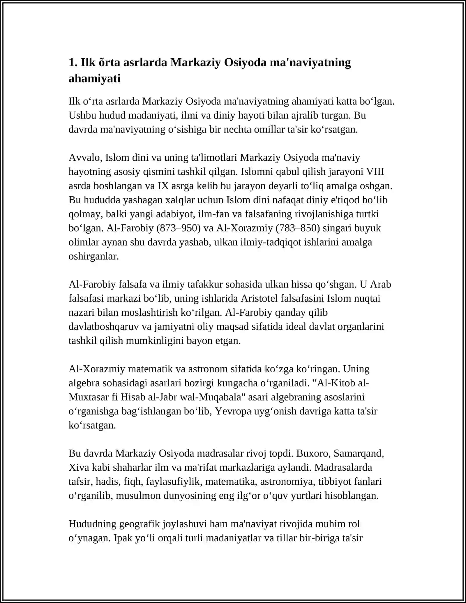 ILK ÕRTA ASRLARDA MARKAZIY OSIYODA MA'NAVIY TARBIYA MASALALARI 3