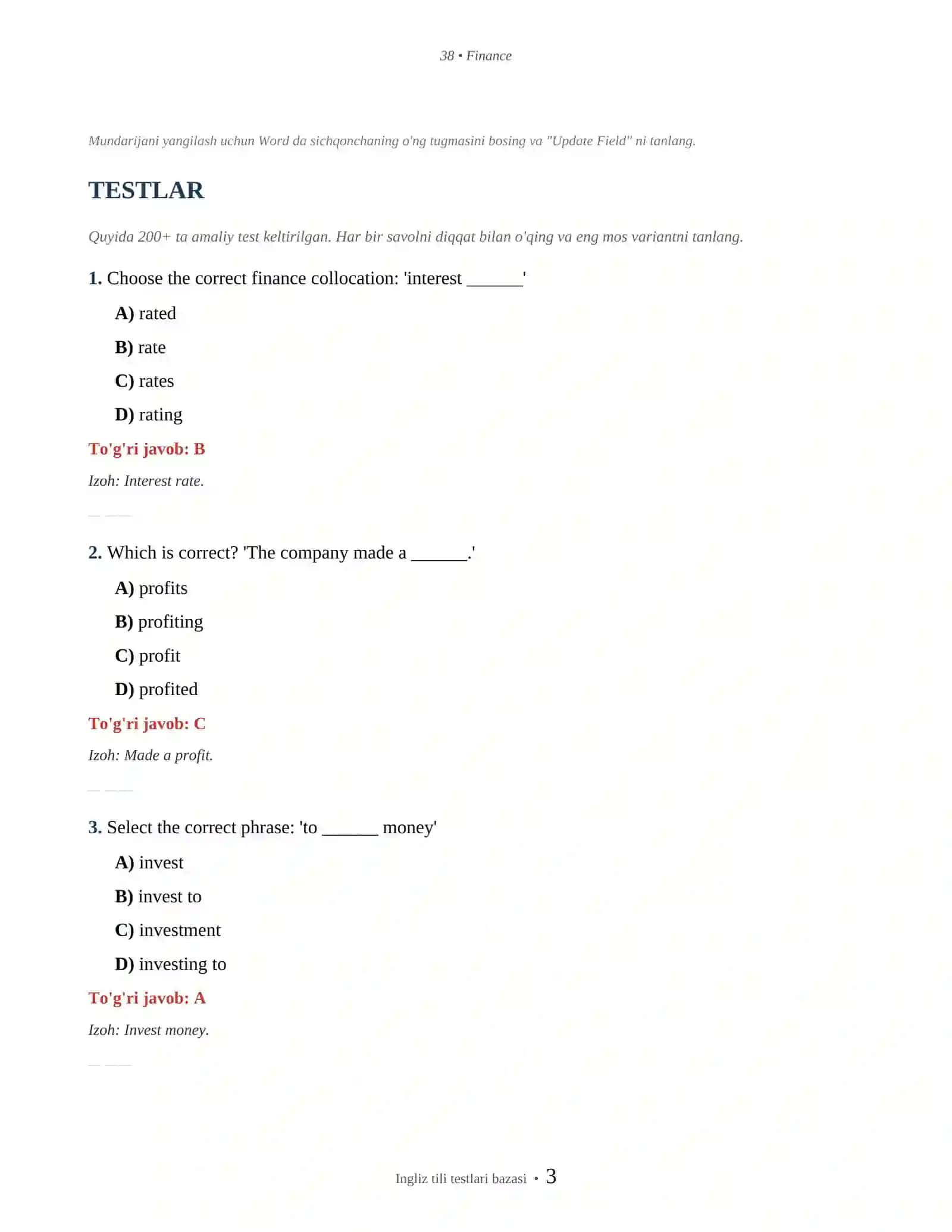 INGLIZ TILI TESTLARI BAZASI 3