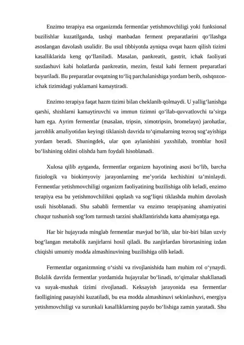 Fermentlarni organizmdagi ahamiyati.Enzimo terapiya 3