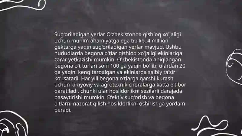 Sug'oriladigan yerlar o'sadigon begona o'tlar 3