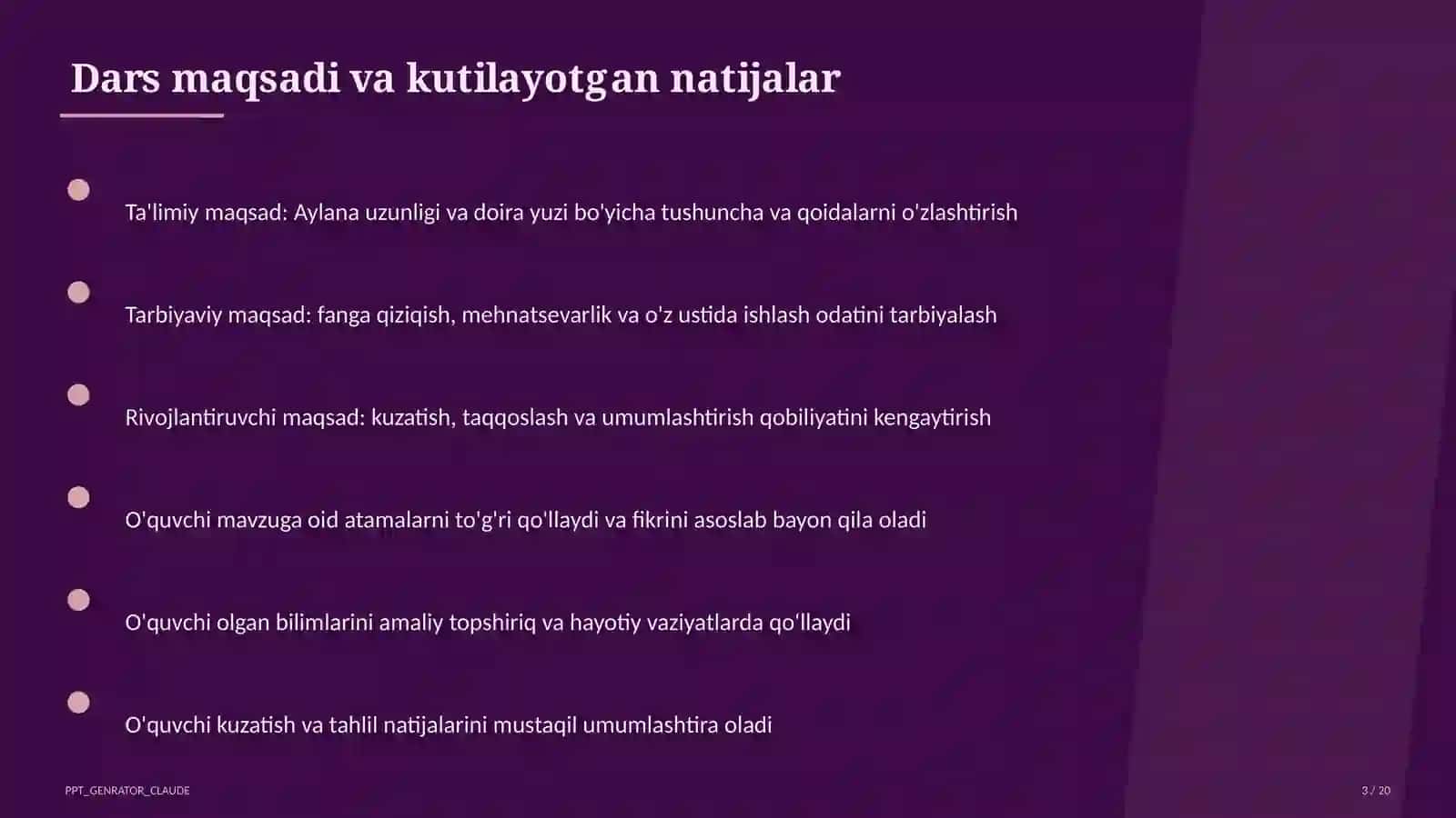 Aylana uzunligi va doira yuzi (9-sinf) 3