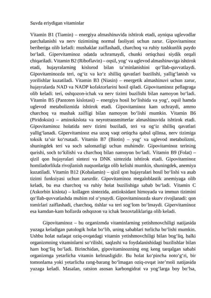 Gipovitaminoz va gipervitaminoz holatlarida modda almashinuvining buzilishi 3