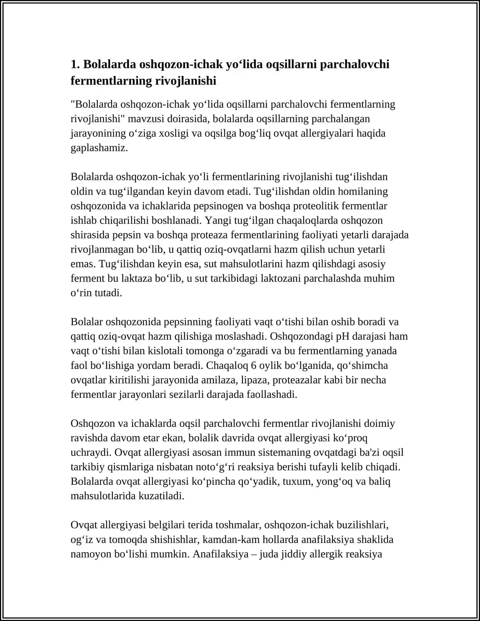 BOLALARDA OQSILLAR PARCHALANISHINING OZIGA XOSLIGI. BOLALARDA KUZATILADIGAN OVQAT ALLERGIYASI 3