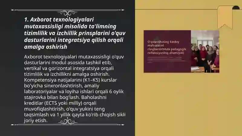 Ta’limning tizimlilik va izchillik prinsplarini amalga oshirish qoidalarini mutaxassisligingizga oid mavzu 3