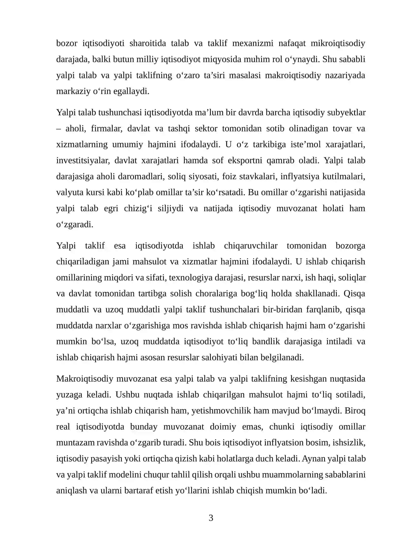 Yalpi talab va yalpi taklif modelida makroiqtisodiy muvozanat 3