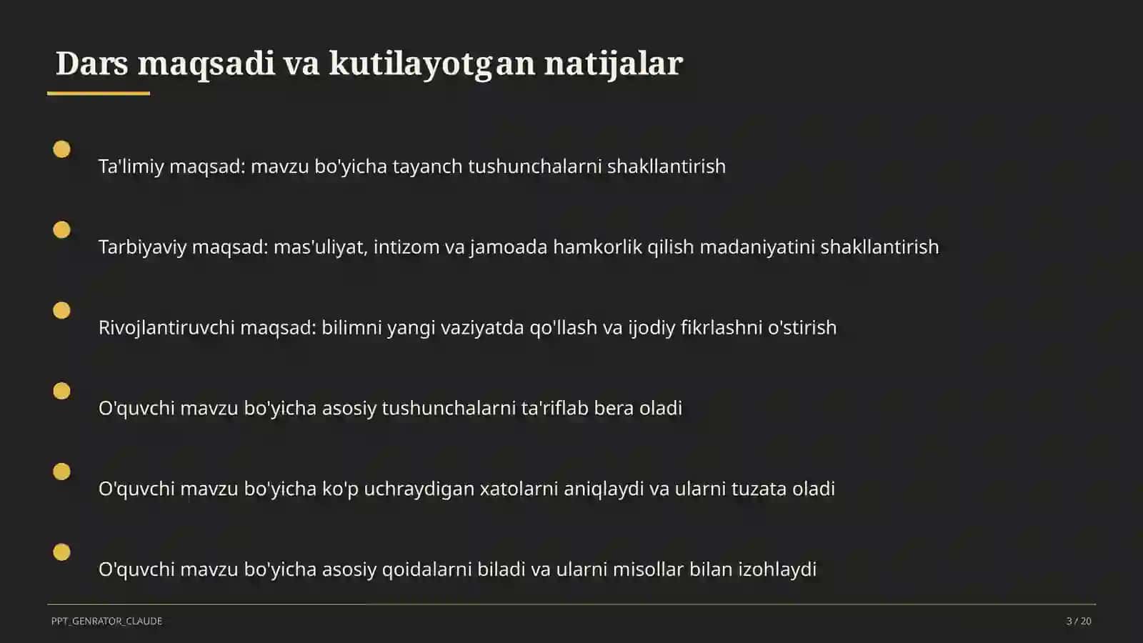 Sinf soati va tarbiyaviy tadbirlar (1–11) — ochiq dars uchun 3