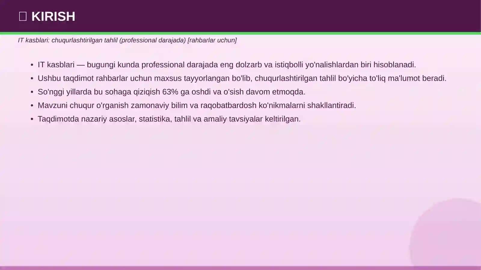 IT Kasblari: Chuqurlashtirilgan Tahlil (Professional Darajada) [Rahbarlar Uchun] 3