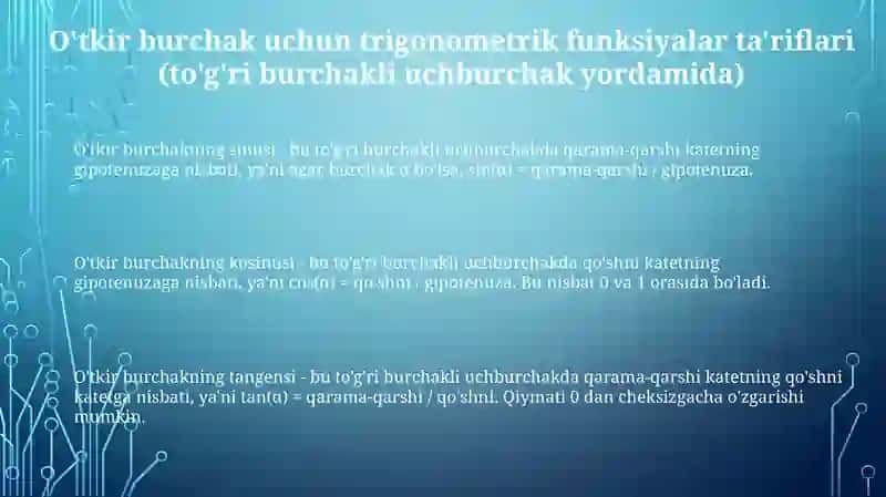 Burchakni sinusi,kosinusi, tangensi kotangensi taʼriflari 3