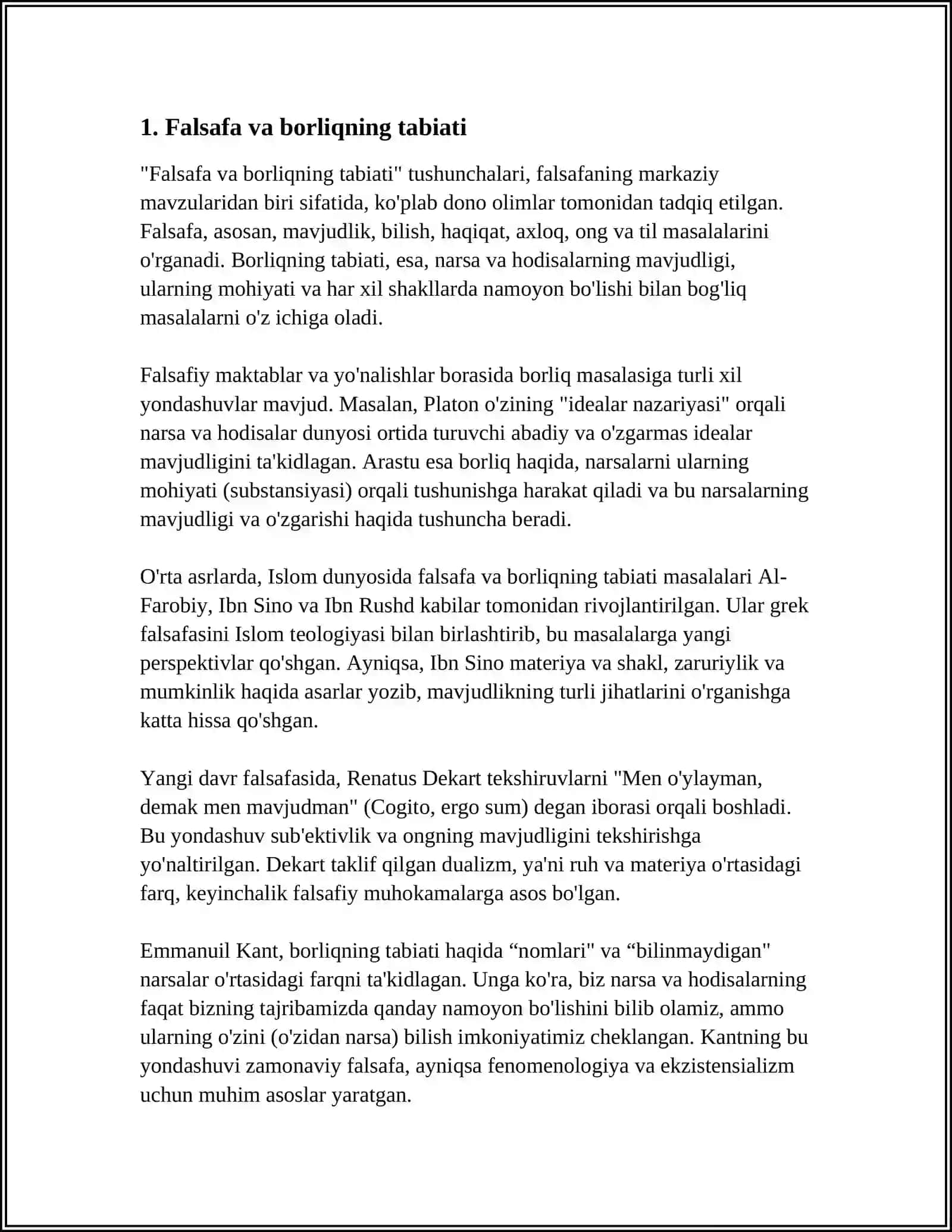 FALSAFA, TABIIY VA ILMIY FANLARDA BORLIQNING MOHIYATIGA OID KONTSEPTSIYALAR 3