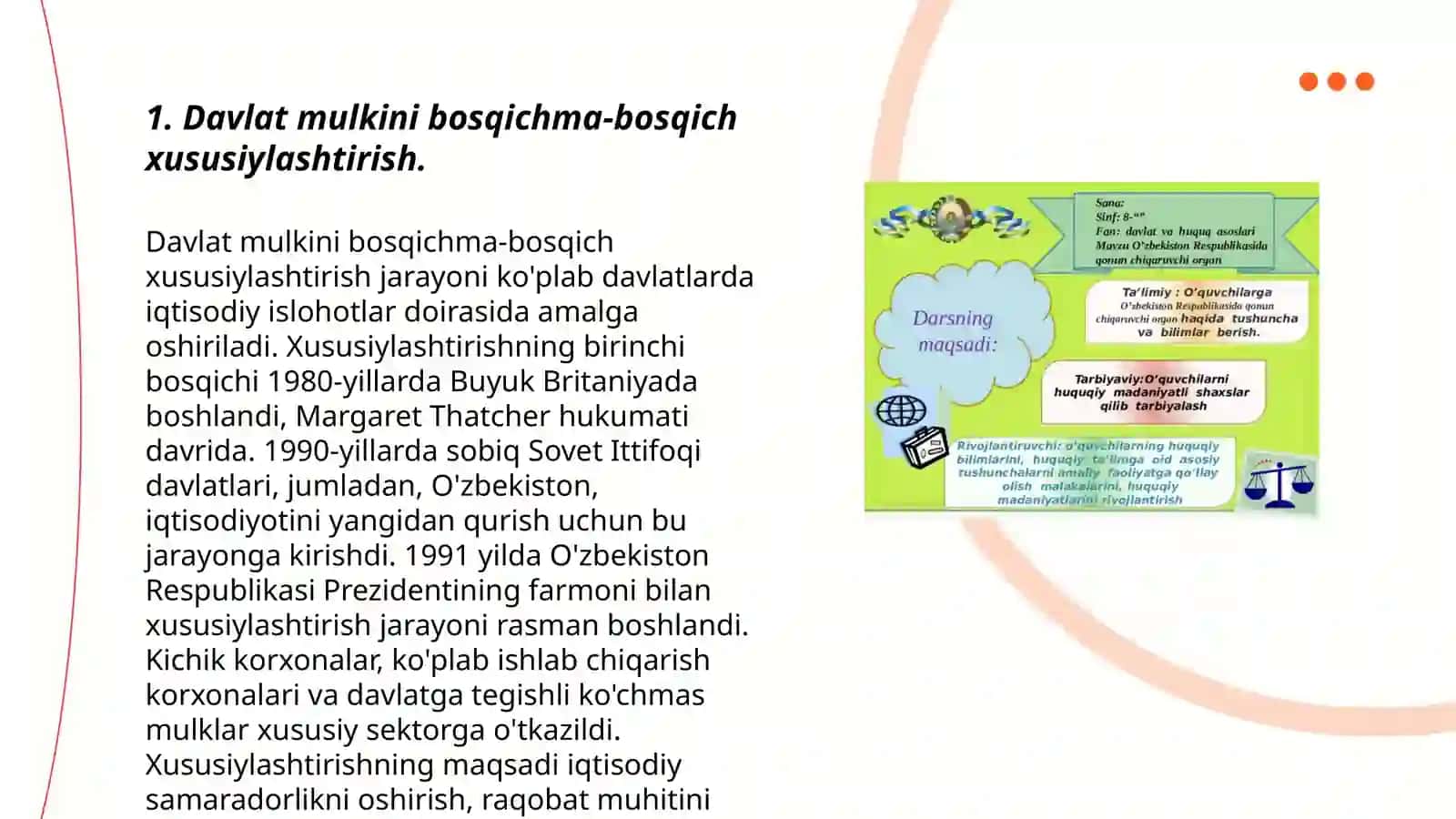 Oʻzbekiston respublikasida mulkni davlat tasarrufidan chiqarish va xususiylashtirish maqsadi yoʻllari va usullari 3
