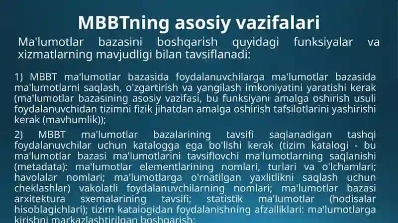 Ma’lumotlar bazasi boshqarish tizimlari 3