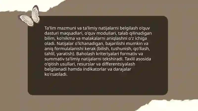 Ta'limning mazmuni.O'quvchilarning bilim ko'nikma va malakalarini tashxis etish 3