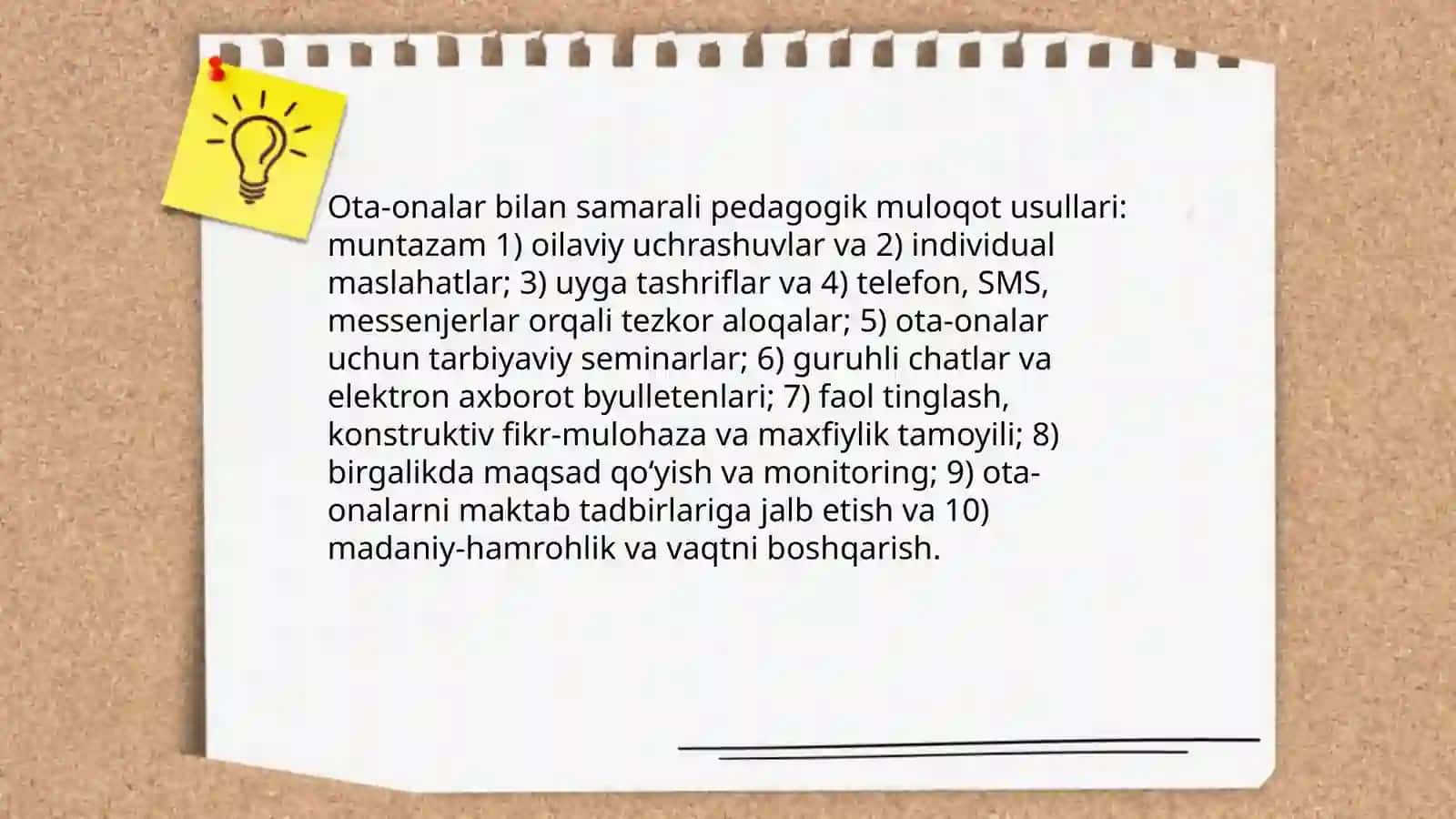 Taʼlim muassasalari va sinf rahbarining ota onalar bilan olib boriladigan pedagogik faoliyat 3