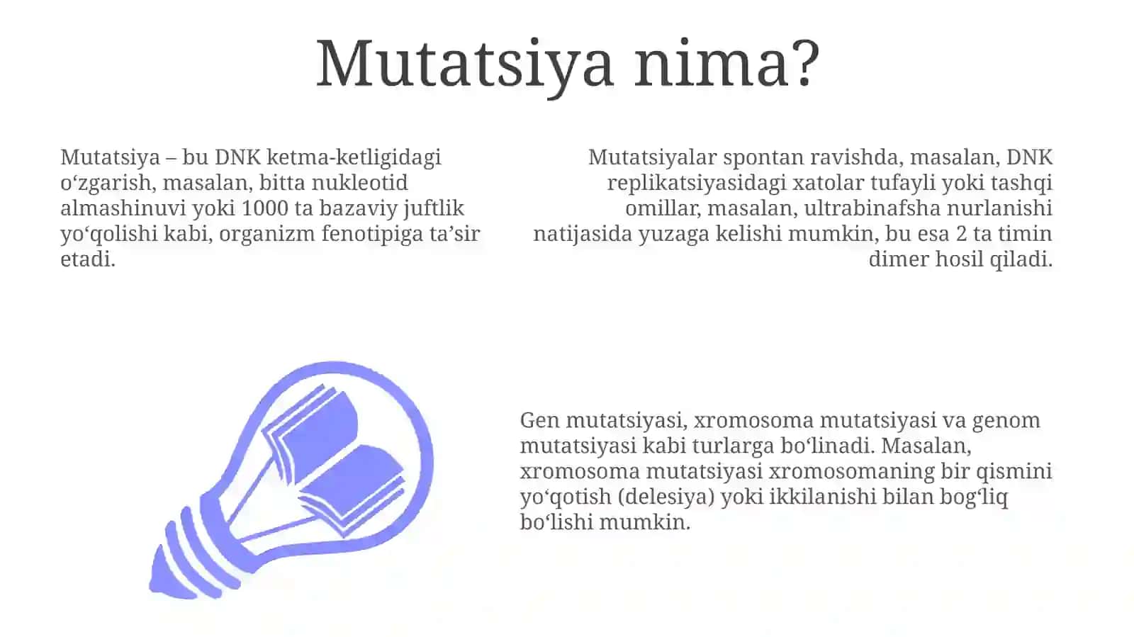 Mutatsiyanima?Uningsabablari,shakllari,ahamiyativabiologikoqibati 3
