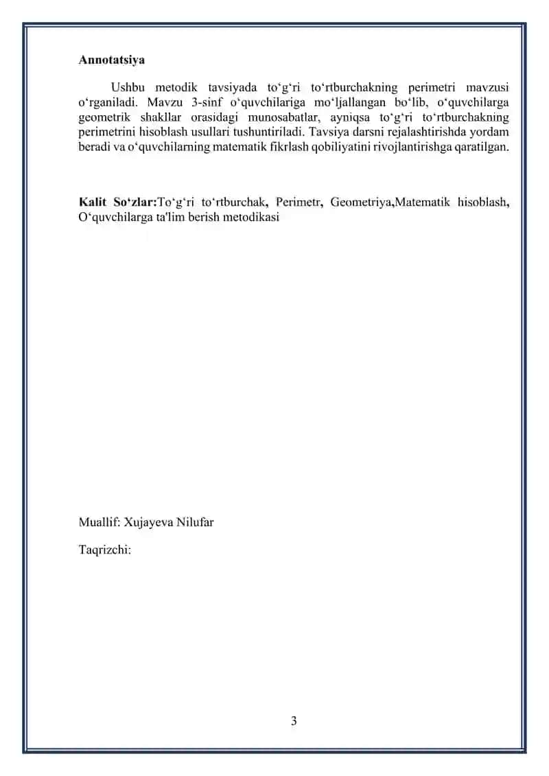 "Tòĝri tòrtburchak perimetri" 3
