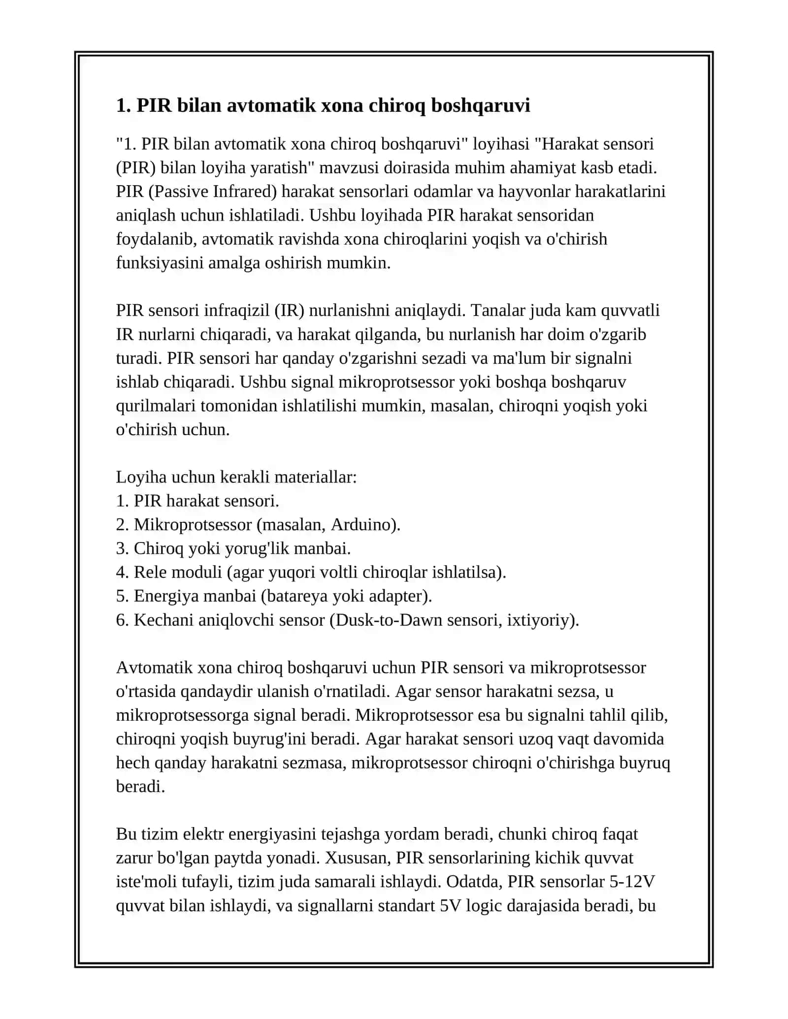 HARAKAT SENSORI (PIR) BILAN LOYIHA YARATISH 3