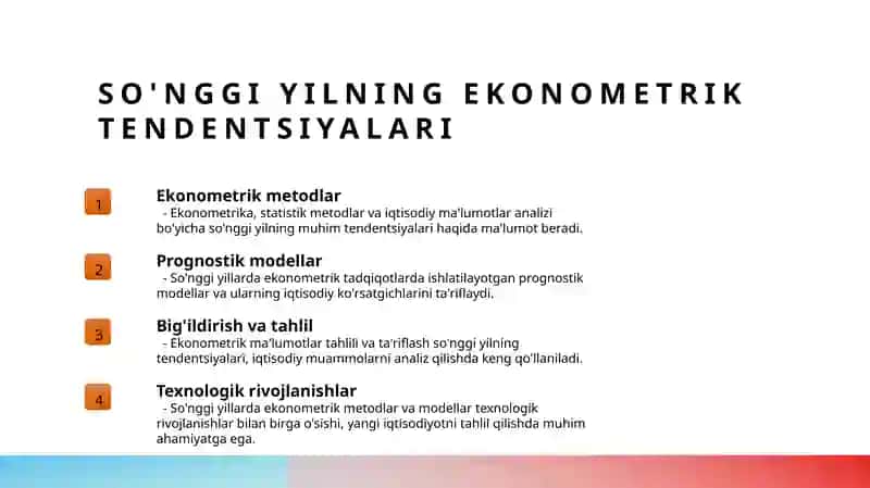 Ekonometirikaning hozirgi zamon asosiy yo'nalishlari 3