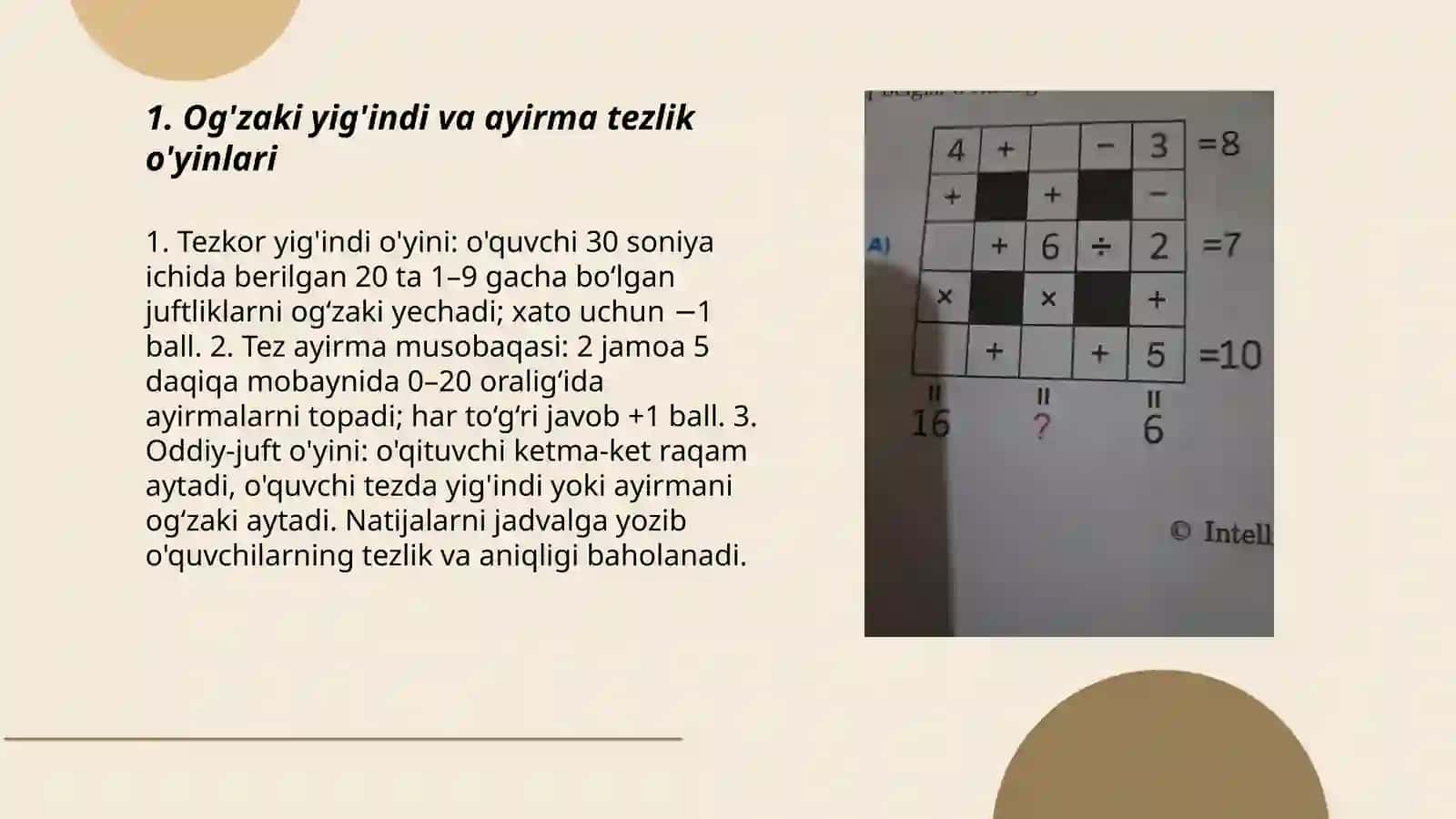 Og'zaki va yozma xisoblashga doir didaktik o'yinlar topshiriqlar 3