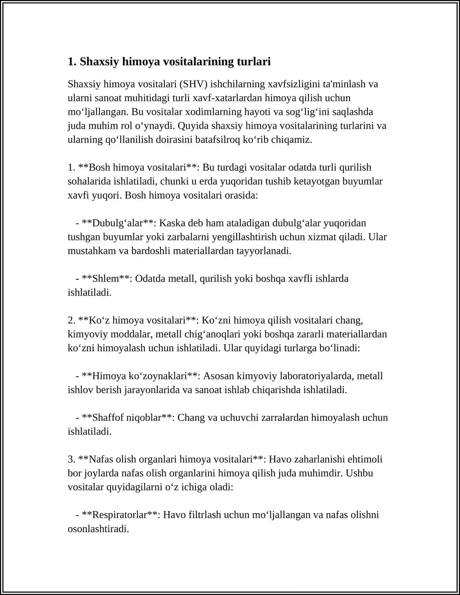 SHAXSIY XIMOYA VOSITALARINI TANLASH VA BUYURTMA BERISH 3