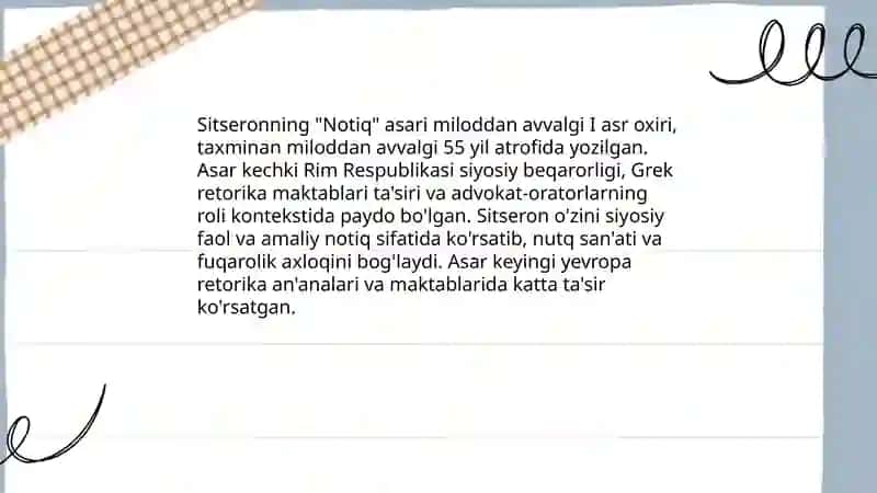 Sitseronning "Notiq" asari 3