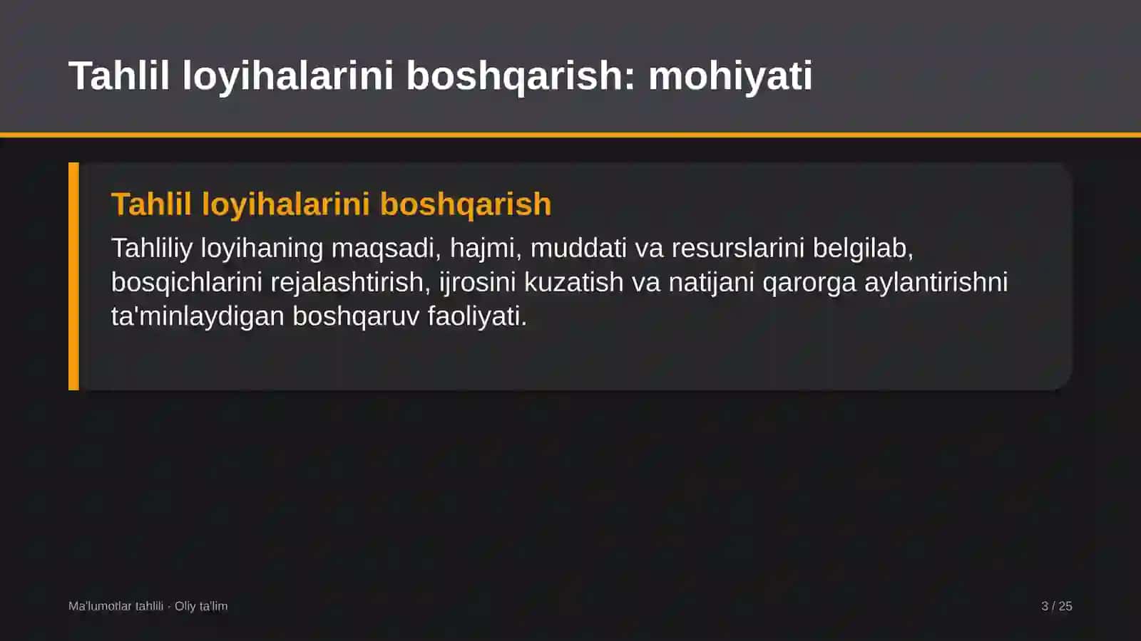yetkazib berish xizmatlarida ma'lumotlar tahlili loyihalarini boshqarish 6874 3