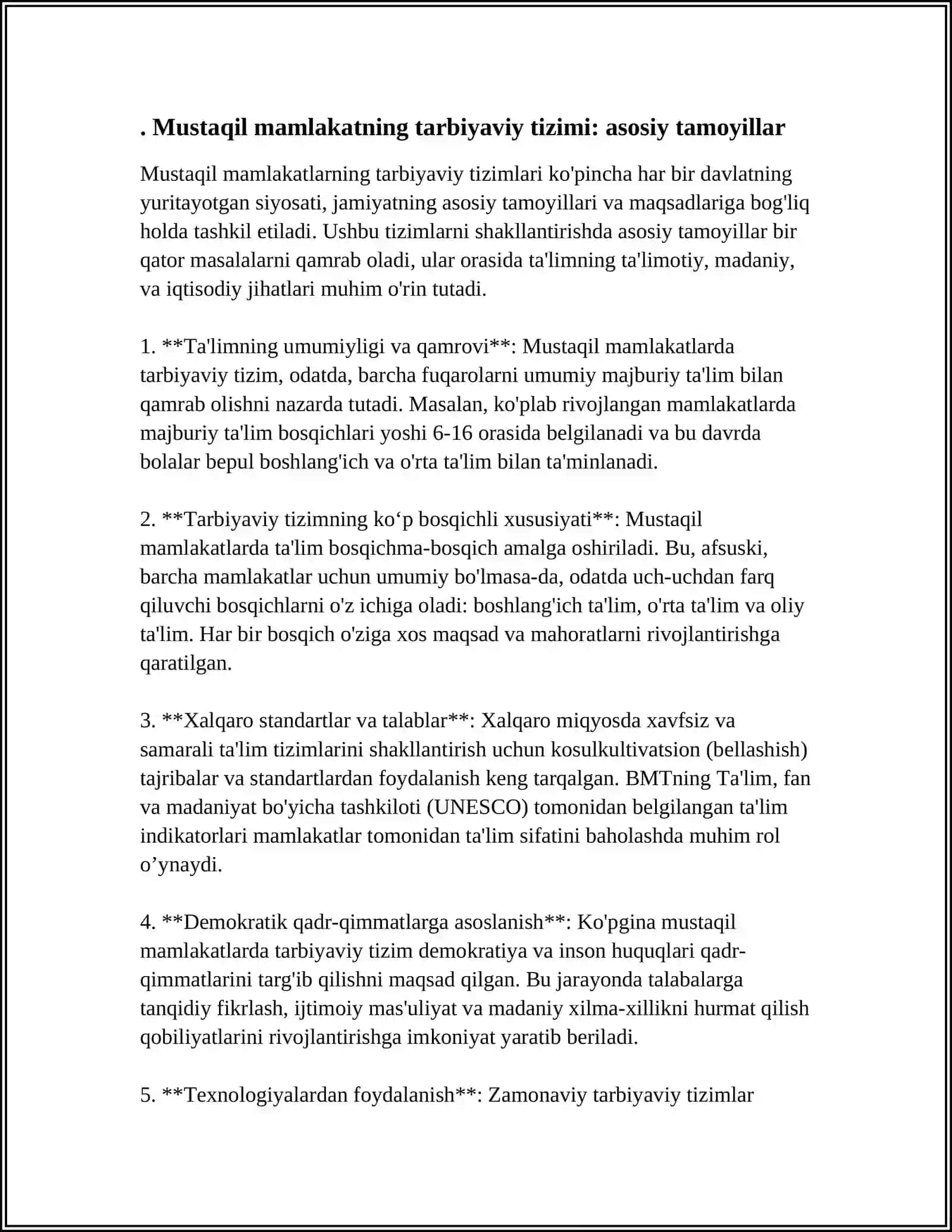 MAMLAKATNING TARBIYAVIY TIZIMI UNING MUSTAQILLIK, MILLIY TARAQQIYOT YO'LI 3