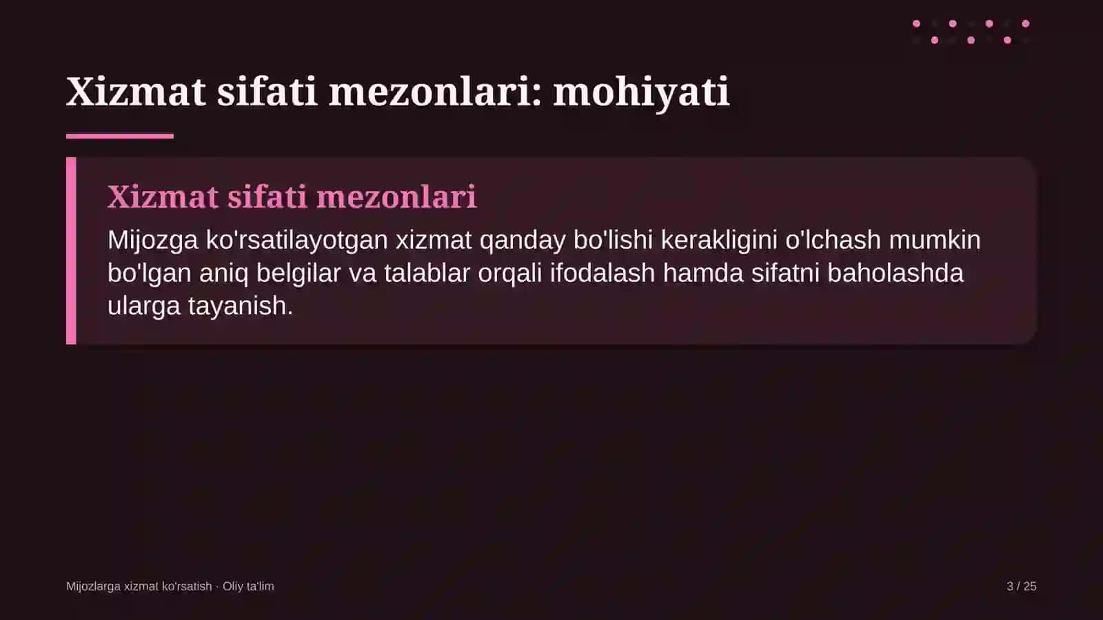 Mijozlarga xizmat ko'rsatish · Oliy ta'lim 3