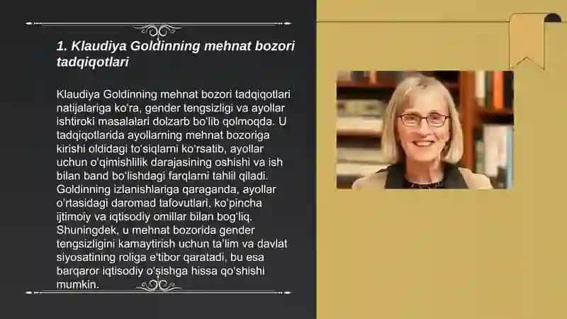 Klaudiya Goldin: Iqtisodiyot sohasidagi 2023-yilgi Nobel Mukofoti sovrindori 3
