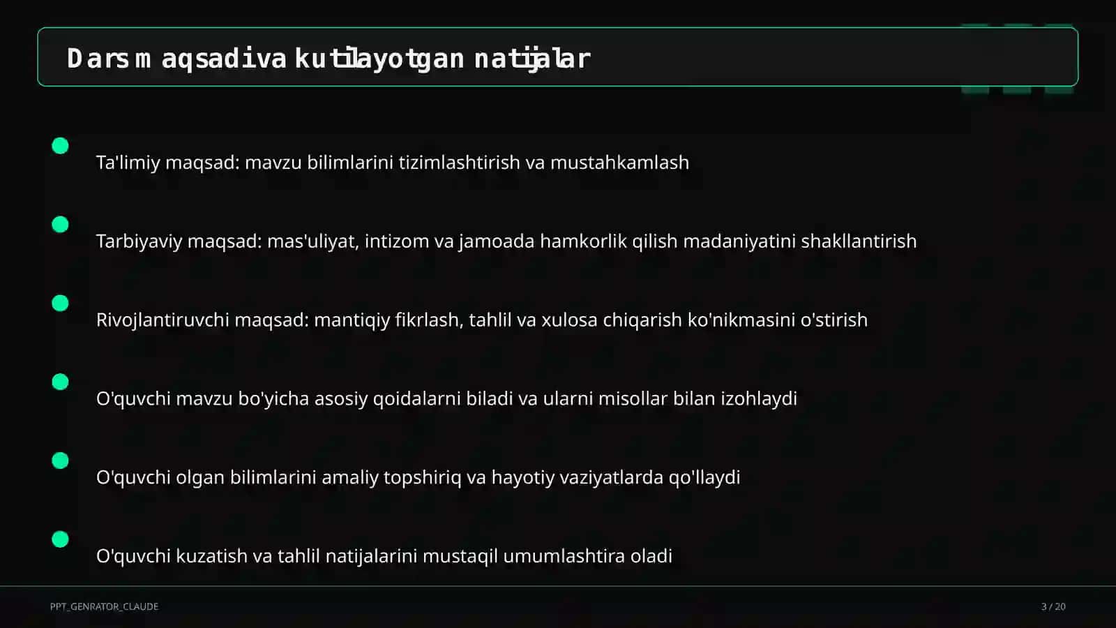 Sinf soati va tarbiyaviy tadbirlar (1–11) — o'qituvchilar uchun 3