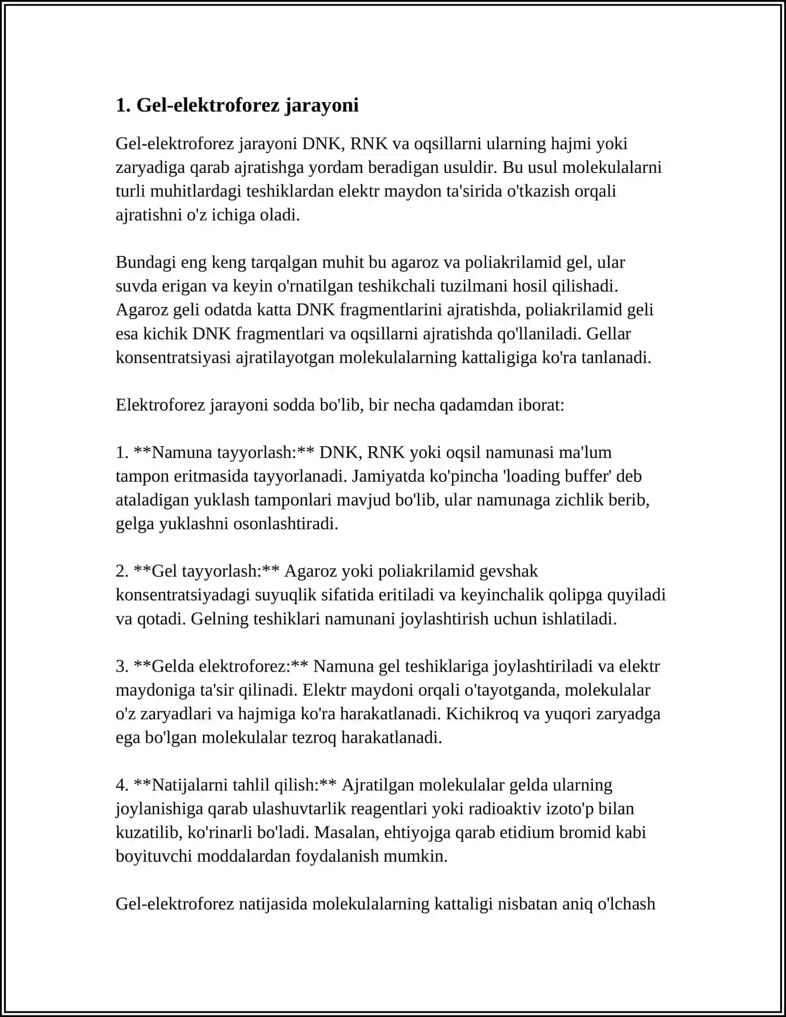 GEL ELEKTROFOREZ USULI 3